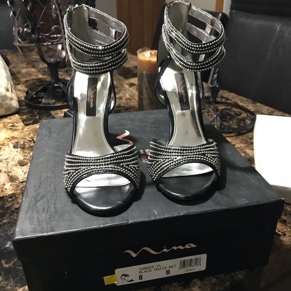 Black with silver studs prom shoes